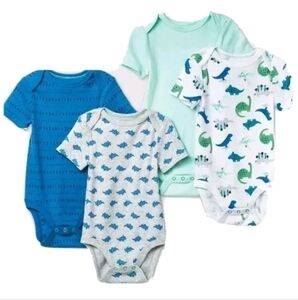 Baby Boys' 4pk Dino Dreams ShortSleeve Bodysuit - Cloud Island Blue/White/Gray
